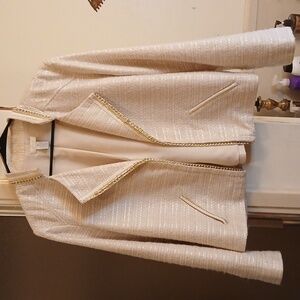 Chico's Neutral/Cream, Tweed Blazer‎ with Gold Trim. Womens Sz.2